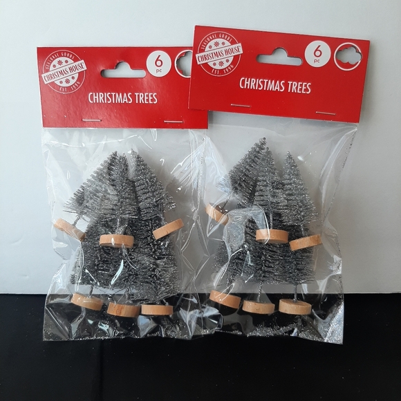 Bottlebrush Trees Christmas House Seasonal Collection Lot of 2 Silver Home Decor - Picture 1 of 7